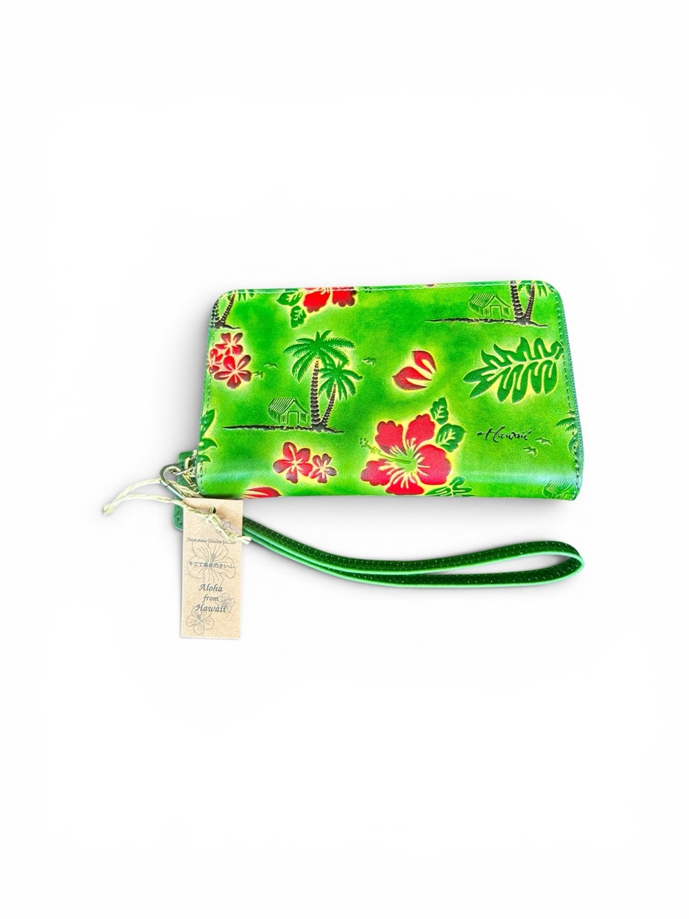Green Floral Zip Wristlet Wallet - Unknown Brand